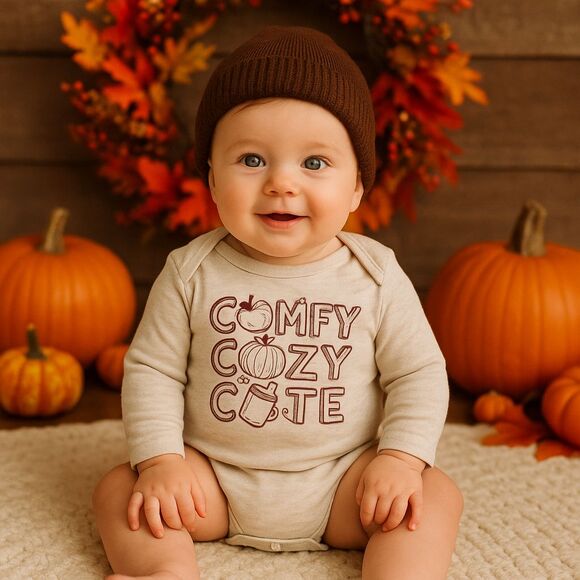 Dot & Zazz Unisex "Comfy Cozy Cute" Thanksgiving One Piece Sleeper 9-12 Months - Picture 1 of 9